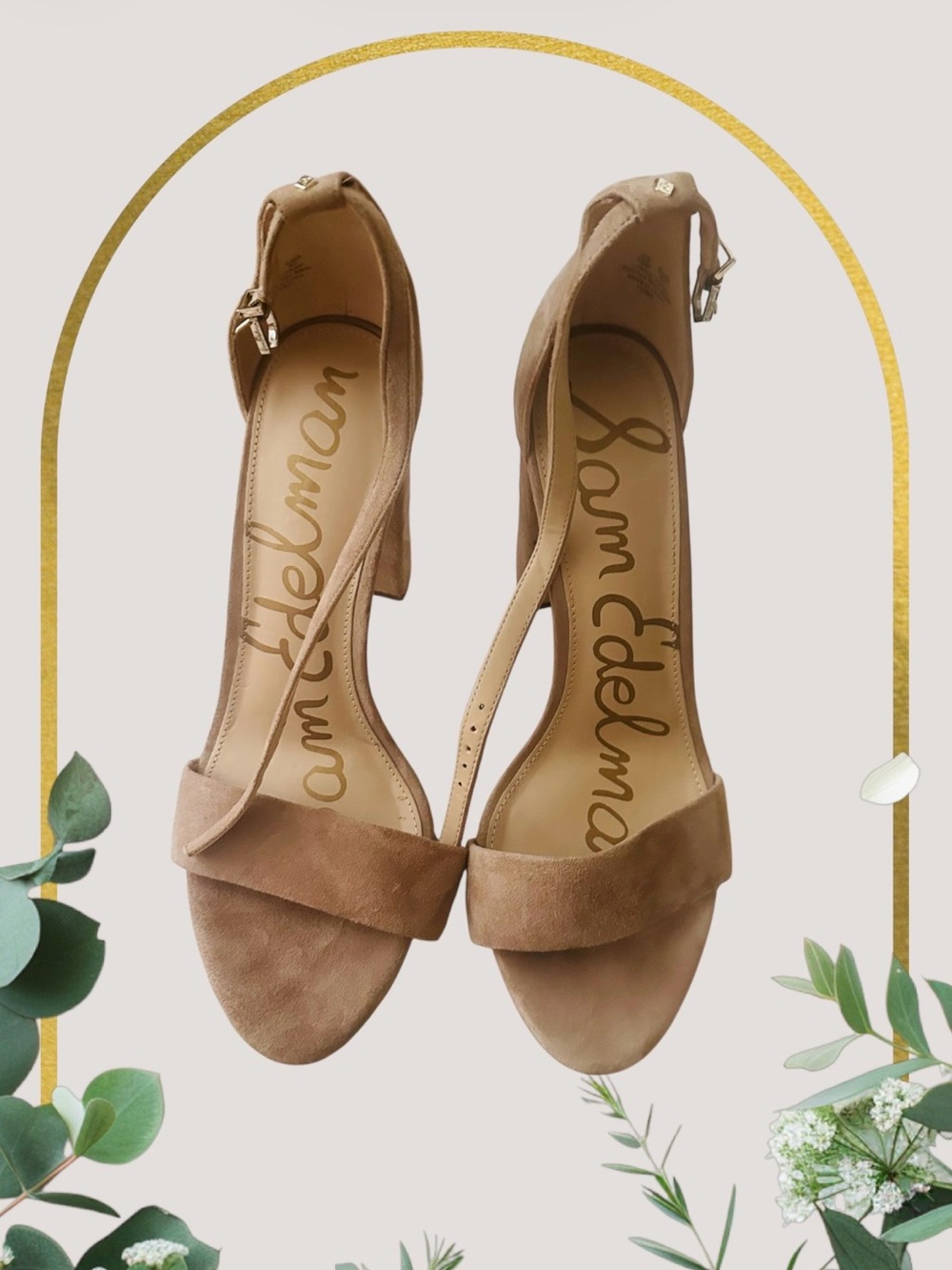 Sam Edelman Tan Suede Ankle-Strap Block Heel Sandals